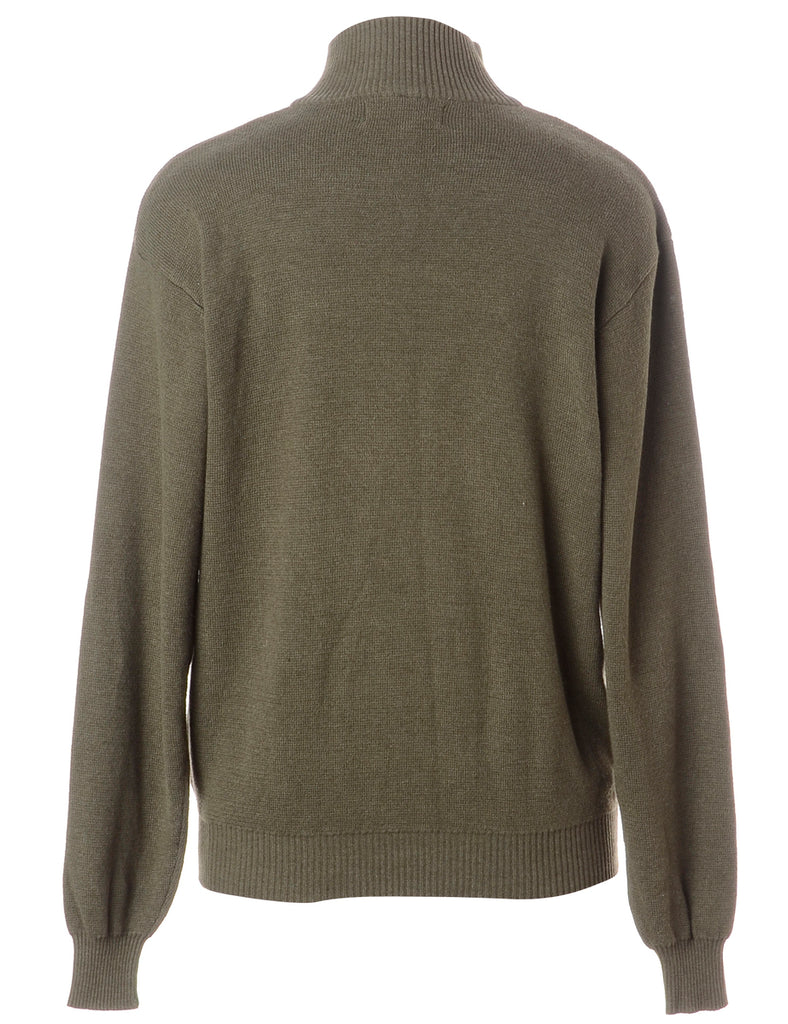 Beyond Retro Label Label Olive Green Zip Front Knitted Jumper