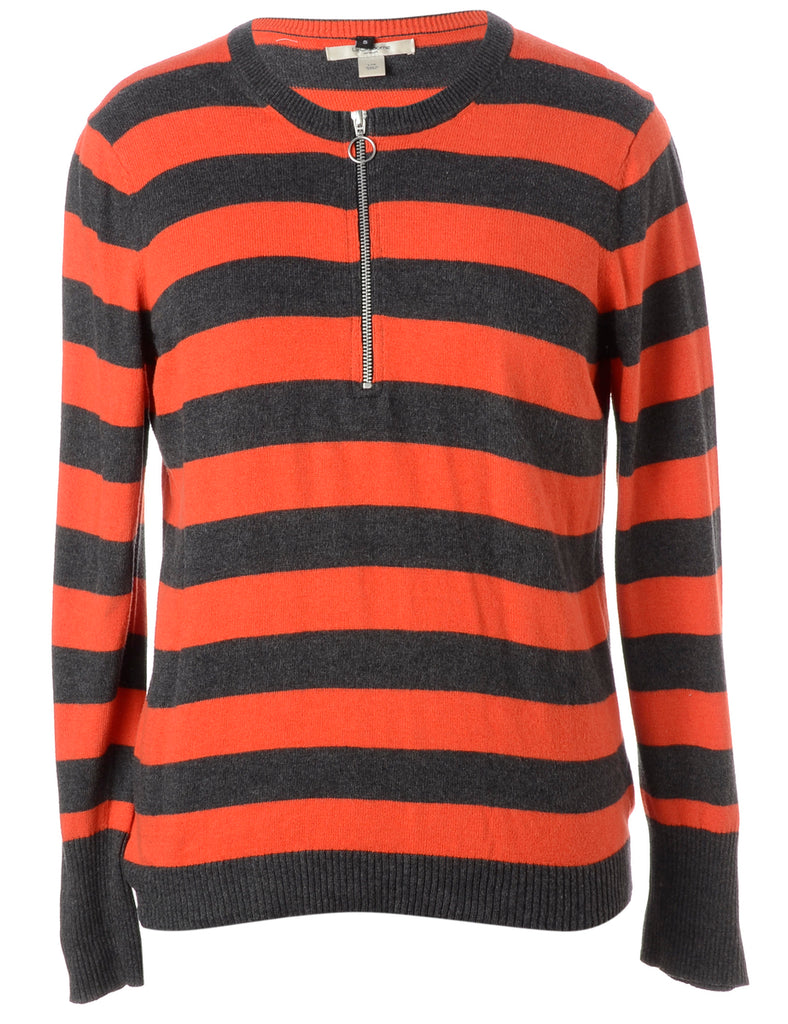 Beyond Retro Label Label Orange Zip Front Knitted Jumper