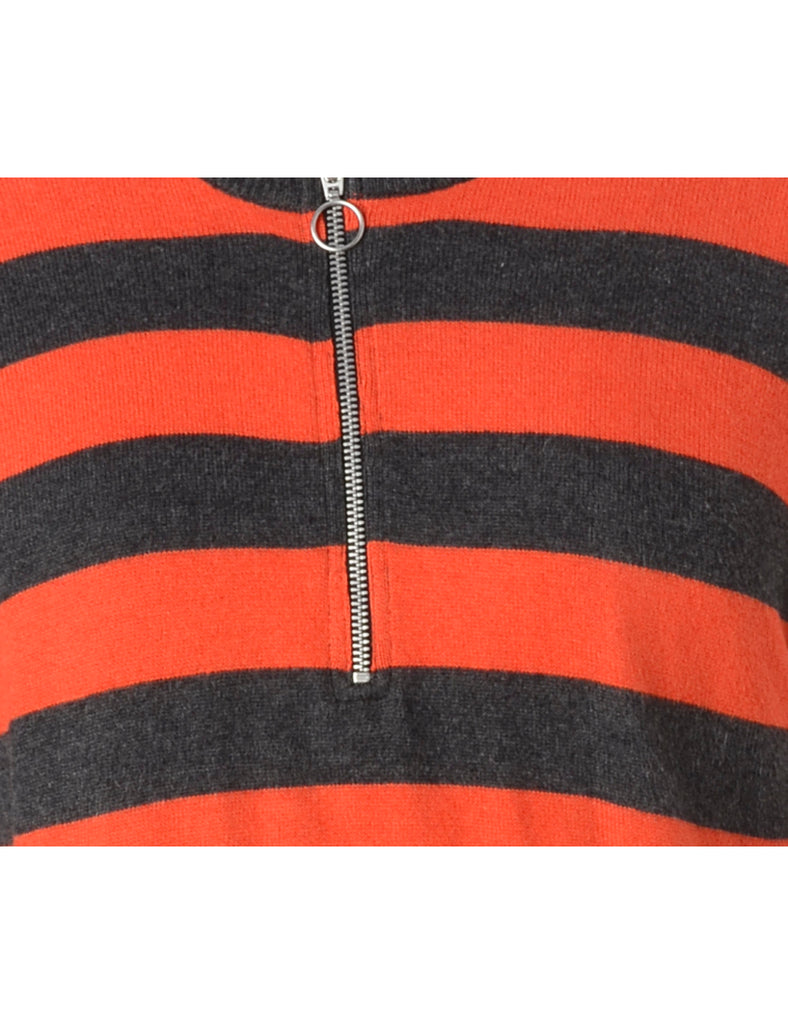Beyond Retro Label Label Orange Zip Front Knitted Jumper