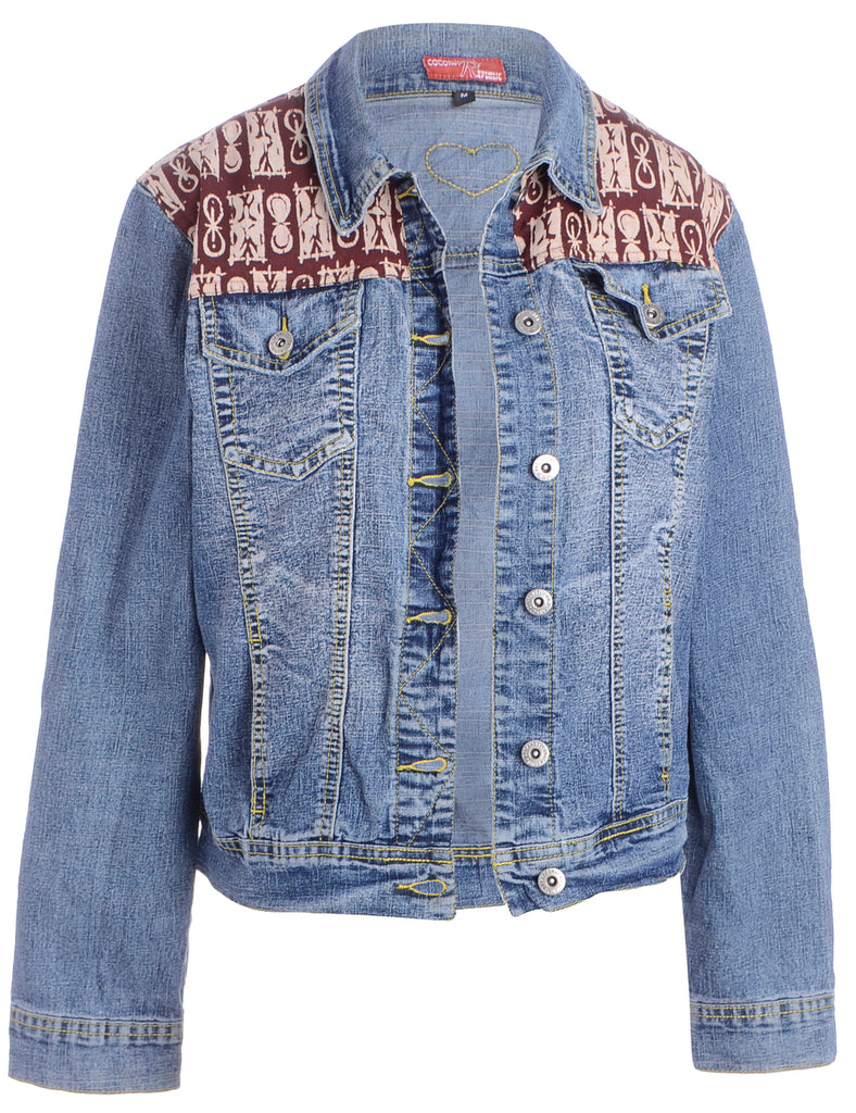 Beyond Retro Label Label Patterned Panel Denim Jacket