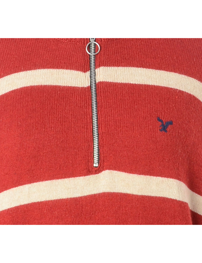 Beyond Retro Label Label Red Zip Front Knitted Jumper