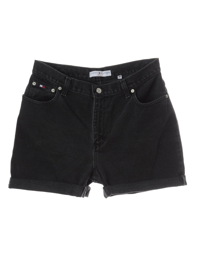 Beyond Retro Label Label Rolled Hem Black Denim Shorts