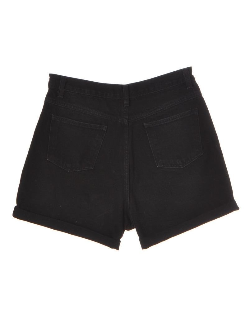 Beyond Retro Label Label Rolled Hem Black Denim Shorts