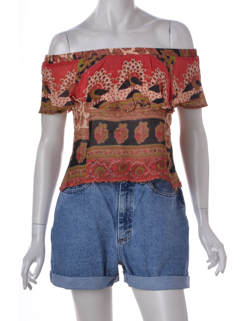 Beyond Retro Label Label Rolled Hem Stone Wash Denim Shorts