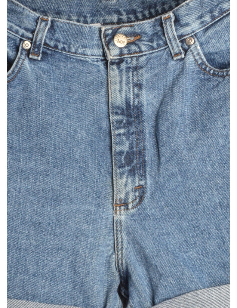 Beyond Retro Label Label Rolled Hem Stone Wash Denim Shorts