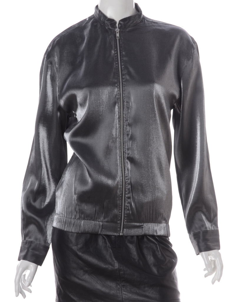 Beyond Retro Label Label Silver Blouse Bomber
