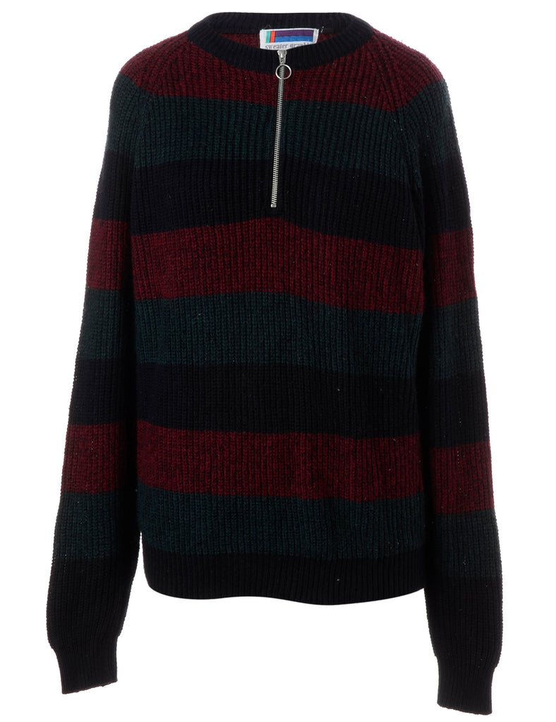 Beyond Retro Label Label Striped Zip Front Knitted Jumper