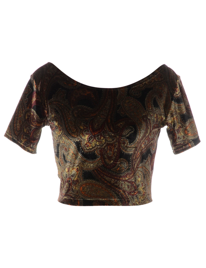 Beyond Retro Label Label Velvet Low Back Crop Top