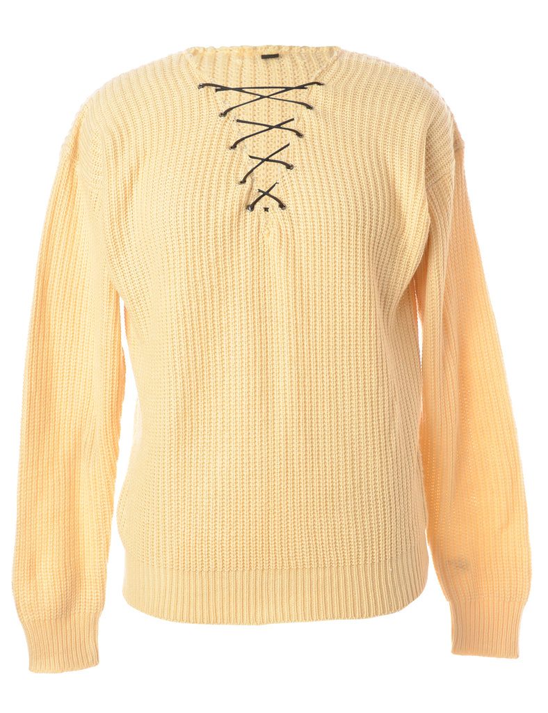 Beyond Retro Label Label Yellow Lace Up Jumper