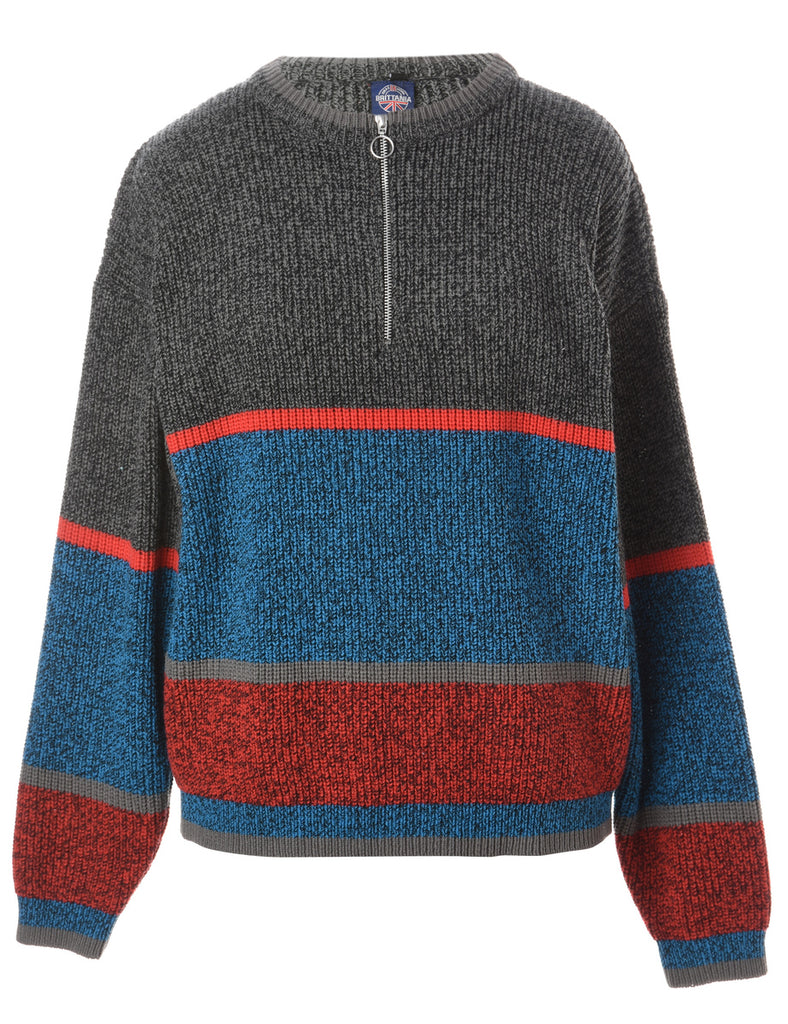 Beyond Retro Label Label Zip Front Knitted Jumper