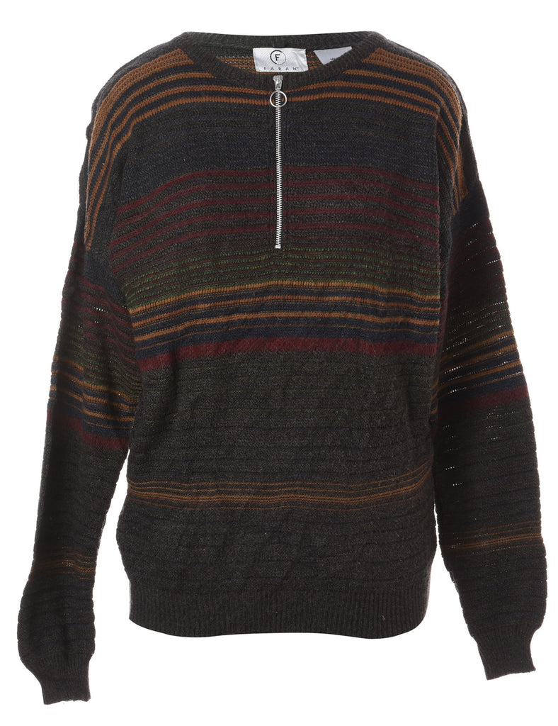 Beyond Retro Label Label Zip Front Knitted Jumper