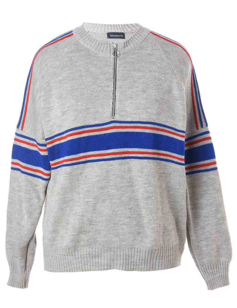Beyond Retro Label Label Zip Front Knitted Jumper