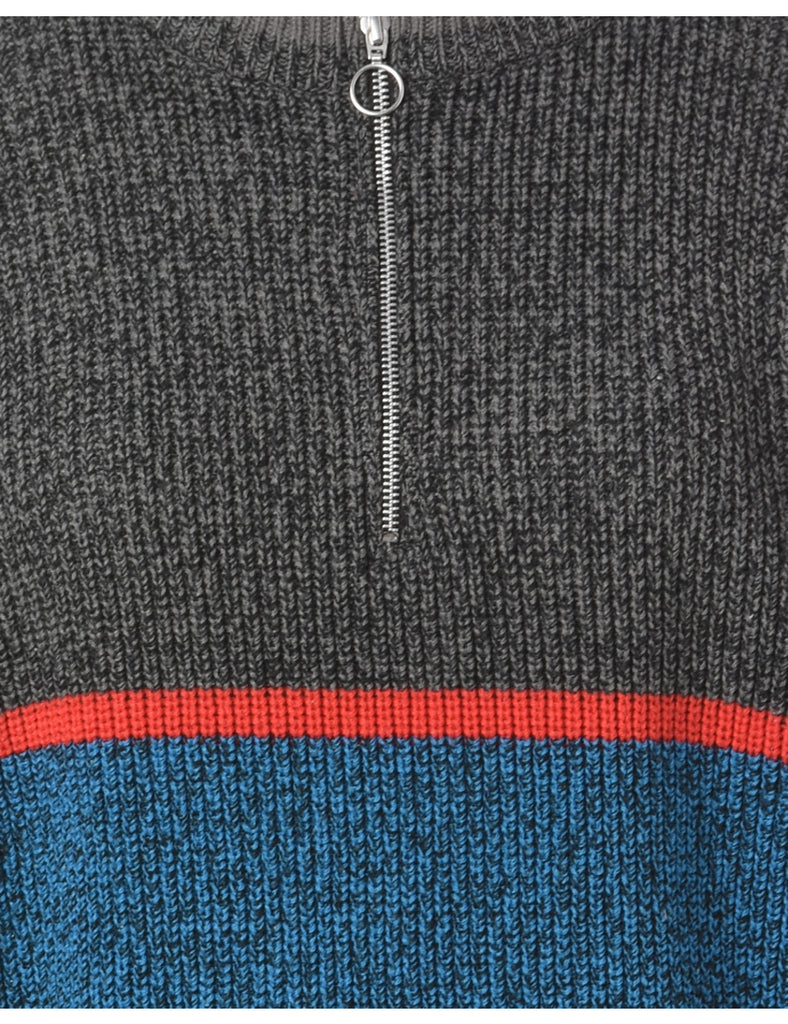 Beyond Retro Label Label Zip Front Knitted Jumper