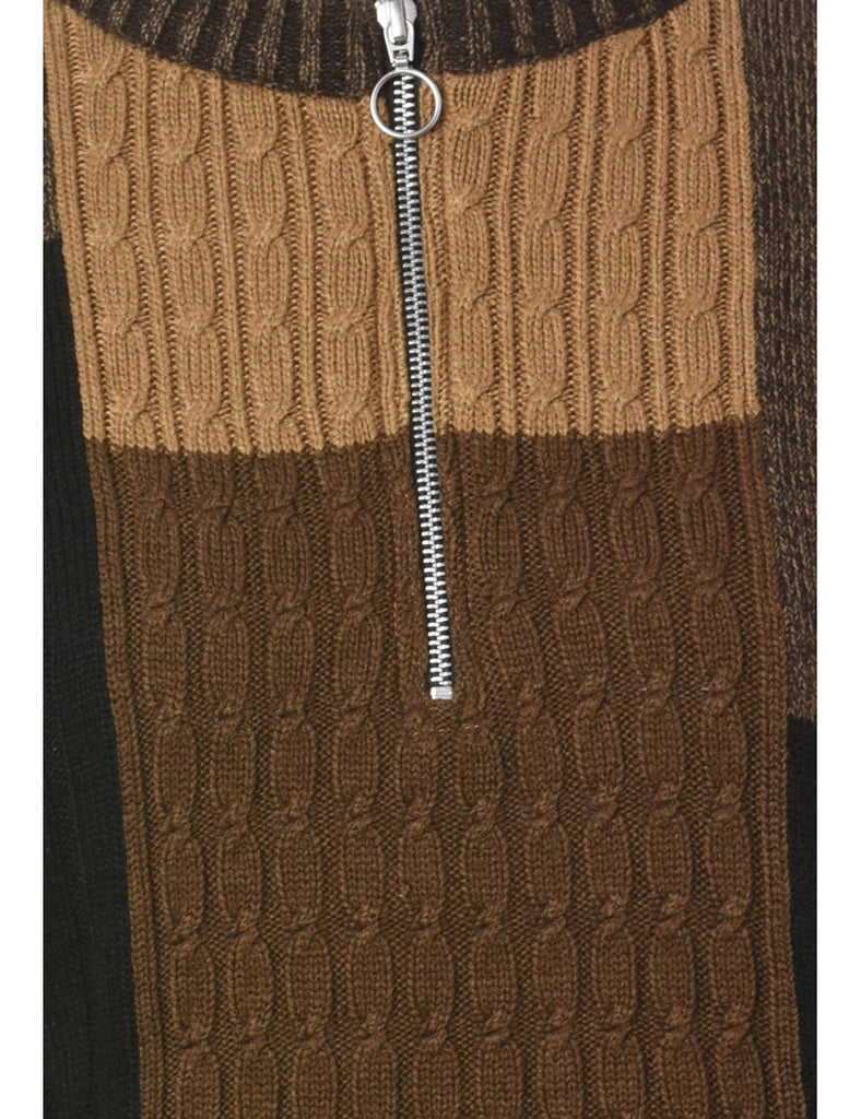 Beyond Retro Label Label Zip Front Knitted Jumper