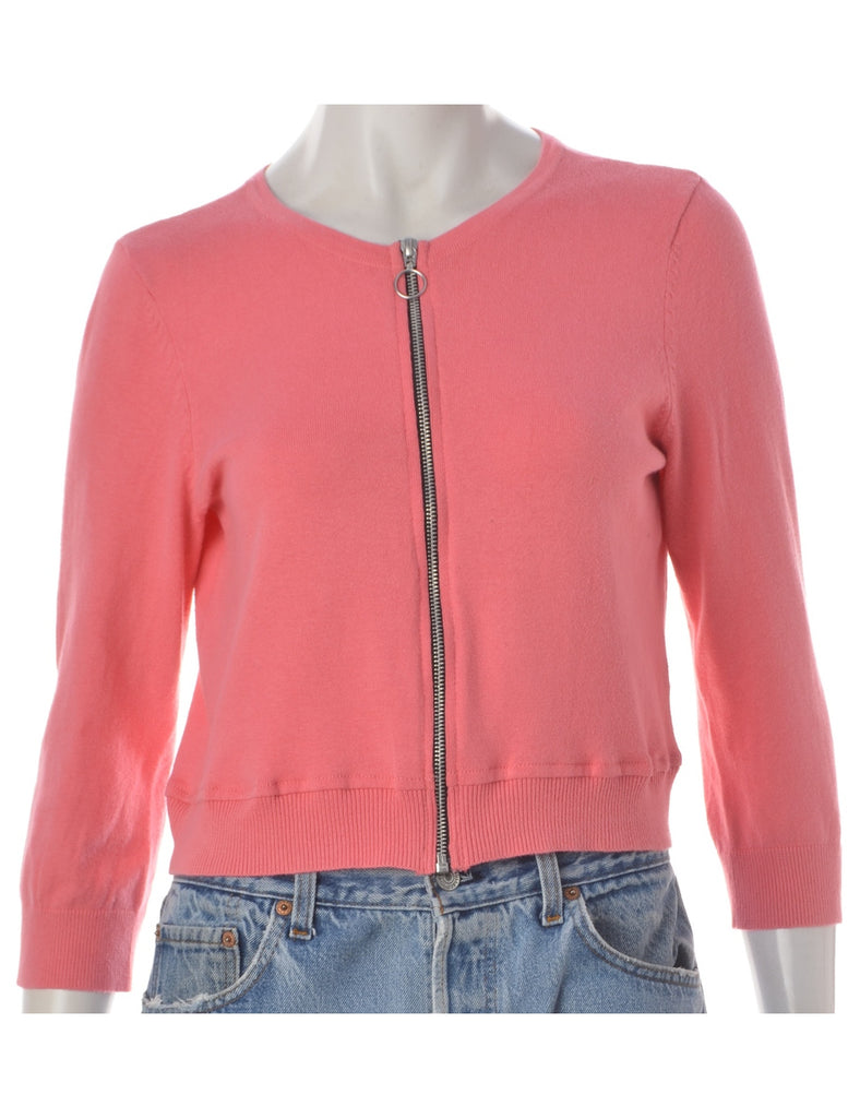 Beyond Retro Label Label Zip Through Crop Sweater
