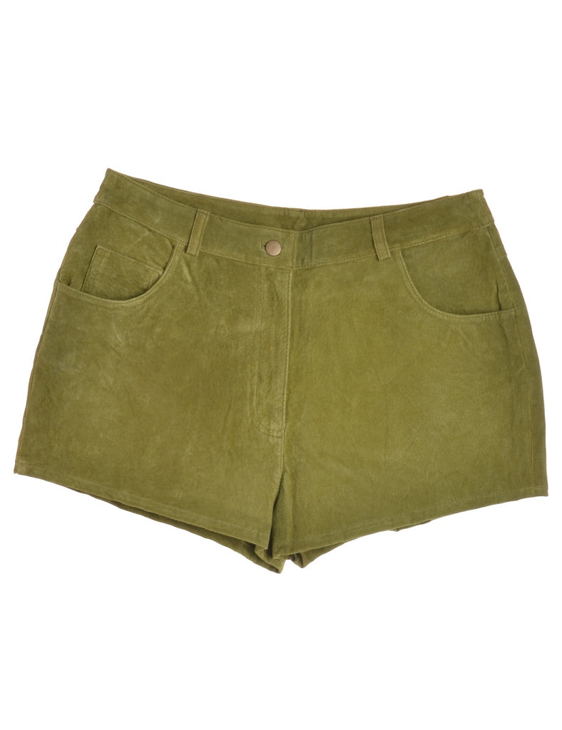 Beyond Retro Label Lime Green Suede Shorts With Patch