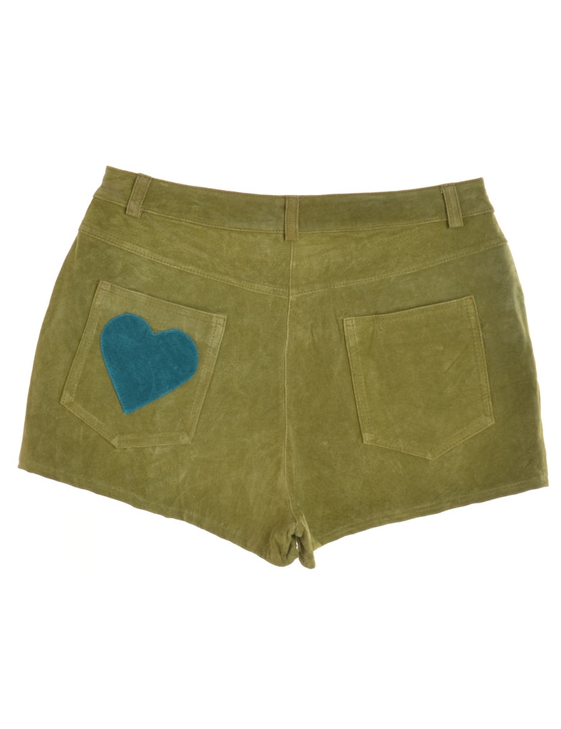 Beyond Retro Label Lime Green Suede Shorts With Patch